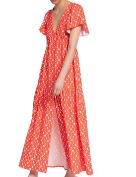 VESTIDO LARGO ESTAMPADO LUNARES NARANJA