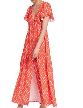 VESTIDO LARGO ESTAMPADO LUNARES NARANJA