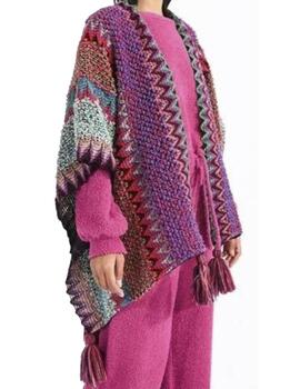 Poncho Molly Bracken punto multicolor con borlas