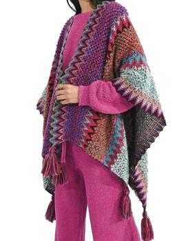 Poncho Molly Bracken punto multicolor con borlas