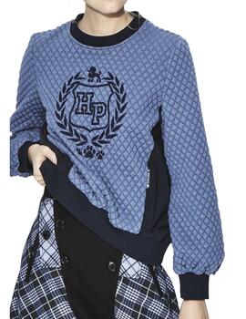 Sudadera Highly Preppy escudo acolchada azul