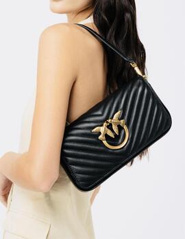Bolso Pinko Mini Love click baguette chevron negro