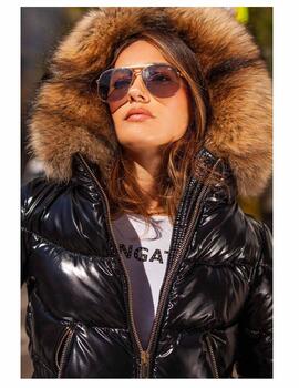 Parka Mangata 3/4 negro asimétrico con parche