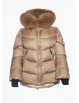 Parka Mangata 3/4 camel asimétrico con parche