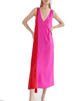 Vestido Lola casademunt largo bicolor fucsia-rojo