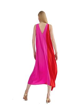 Vestido Lola casademunt largo bicolor fucsia-rojo