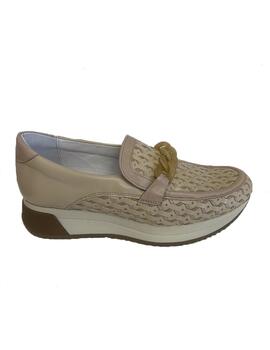 Zapato Vitelo trenzado beige-arena detalle cadena