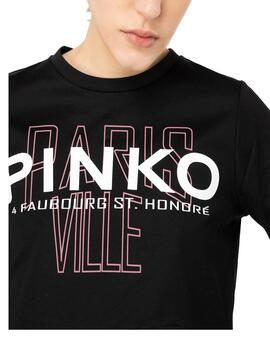 Camiseta Pinko cities con plumas negra