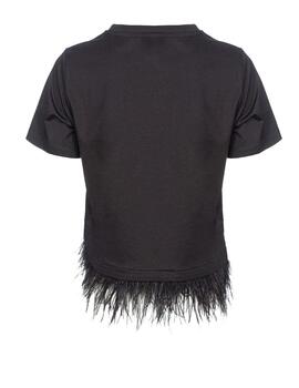 Camiseta Pinko cities con plumas negra