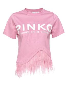 Camiseta Pinko cities con plumas rosa