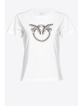 Camiseta Pinko con bordado love  birds blanco