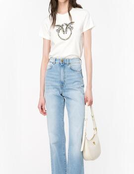 Camiseta Pinko con bordado love  birds blanco