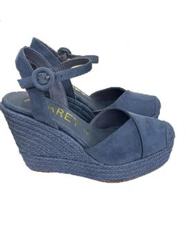 Zapatilla cuña  en yute cerrada delante color azul