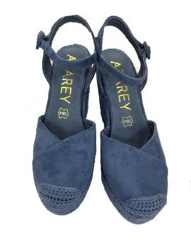 Zapatilla cuña  en yute cerrada delante color azul