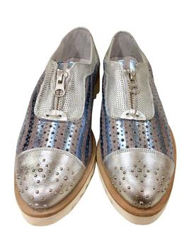 ZAPATO LISTAS PLATA-AZUL METALIZADO CON CREMALLERA