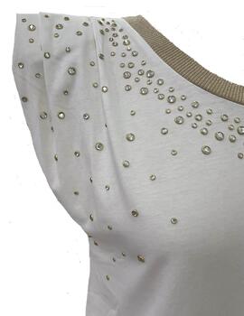 Camiseta Cristina Barros detalle de piedras brillos