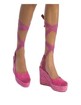 Zapatilla Alma en pena cuña entrelazada fucsia