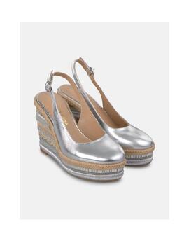 Zapatilla Alma en pena cuña con abalorios plata