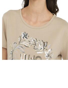 Camiseta Liu.Jo dibujo corana y logo en lentejuela