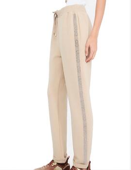 Pantalón Liu.Jo banda logotipada en strass beige