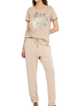 Pantalón Liu.Jo banda logotipada en strass beige