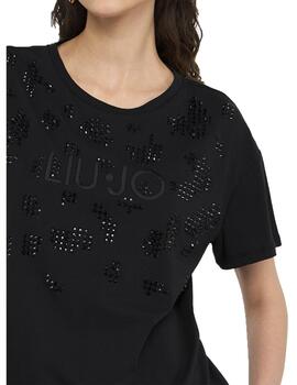 Camiseta Liu.Jo con piedras y logo negra
