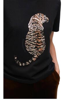 Camiseta Lola Casademunt tigre pedrería negro