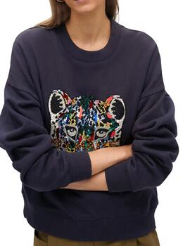 Sudadera Lola Casademunt animal con pedrería azul