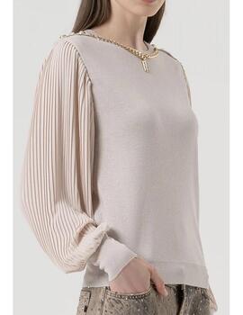 Jersey Fracomina lurex oro  mangas plisadas