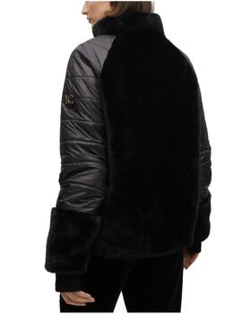 Abrigo Lola Casademunt combinado plumas pelo negro