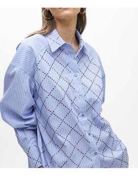 Camisa Lola Casademunt de rayas con strass azul