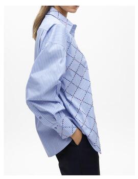 Camisa Lola Casademunt de rayas con strass azul
