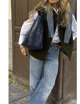 Bolso Mercules Bucket Fringes piel night blue