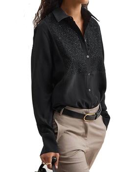 Camisa Decenio mini lentejuelas pechera negra