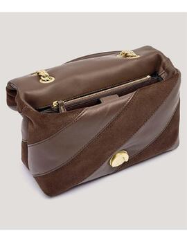 Bolso Pinko Love Puff mini en piel y ante marrón