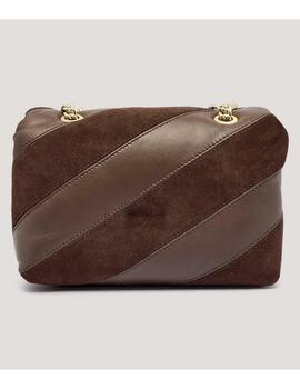 Bolso Pinko Love Puff mini en piel y ante marrón