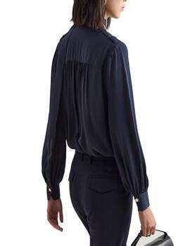 Camisa Decenio con lazada y bolsillos marino