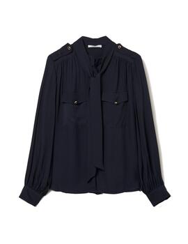 Camisa Decenio con lazada y bolsillos marino