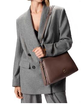 Bolso PinkoTriplet vitello morbido piel marrón