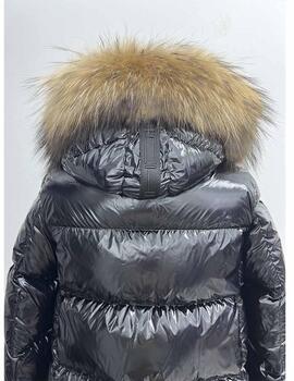 Parka Dichi Mireya negra brillo racoon natural