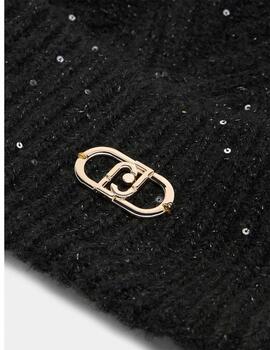 Gorro Liu Jo punto  microlentejuela y pompón negro