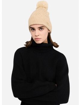 Gorro Liu Jo punto microlentejuela y pompón camel