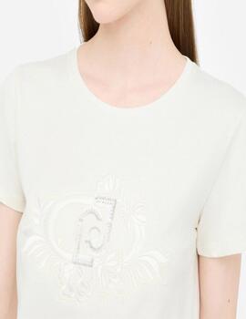 Camiseta Liu Jo con logo bordado y strass crudo