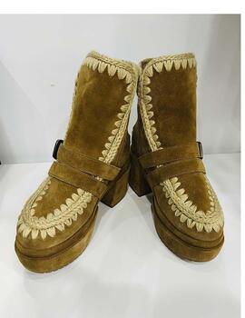 Botín Mou plataforma Bootie con hebilla camel