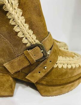 Botín Mou plataforma Bootie con hebilla camel