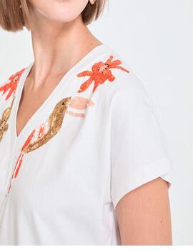 Camiseta Lola Casademunt tucan con joyas blanco