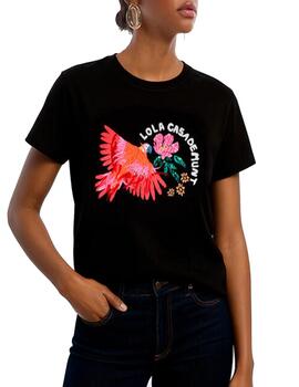 Camiseta Lola Casademunt loro con plumas negro
