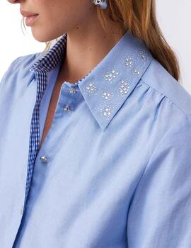 Camisa Liu Jo cuello con piedras y cuadros vichy