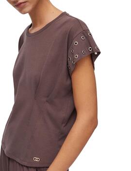 Camiseta Liu Jo detalle eyelets mangas marrón