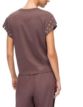 Camiseta Liu Jo detalle eyelets mangas marrón